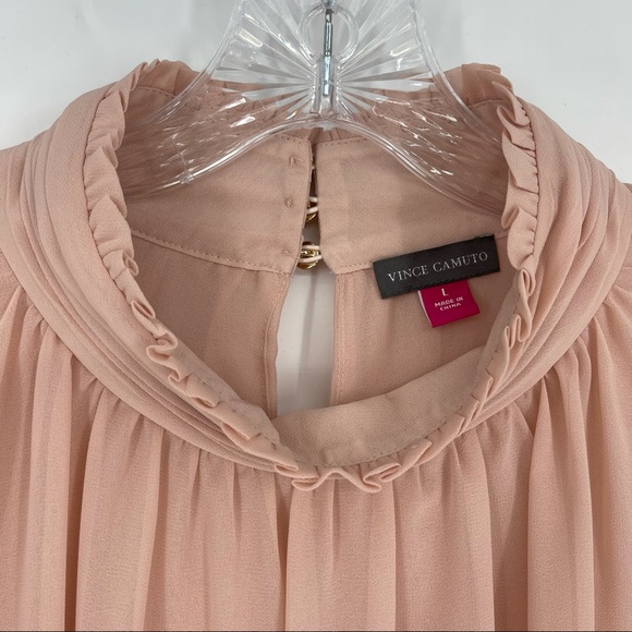 NWT Vince Camuto Pink High Neck Pleated Blouse LG - Picture 2 of 16